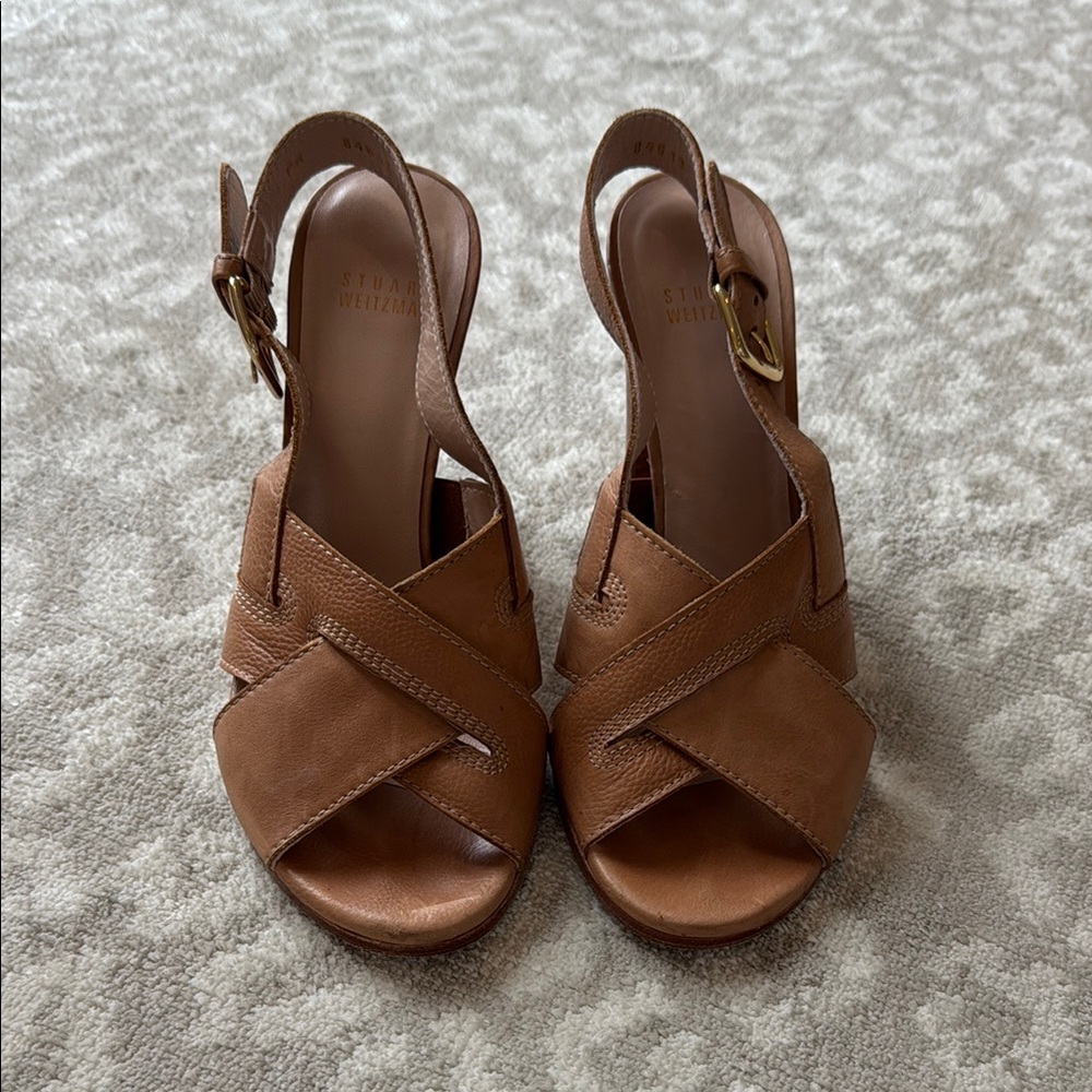 Stuart Weitzman Brown Leather Criss-Cross Sandals
